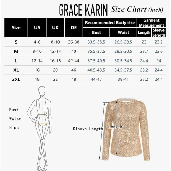 Grace Karin Sequin LongSleeve Open Back Party Top - Picture 15 of 16